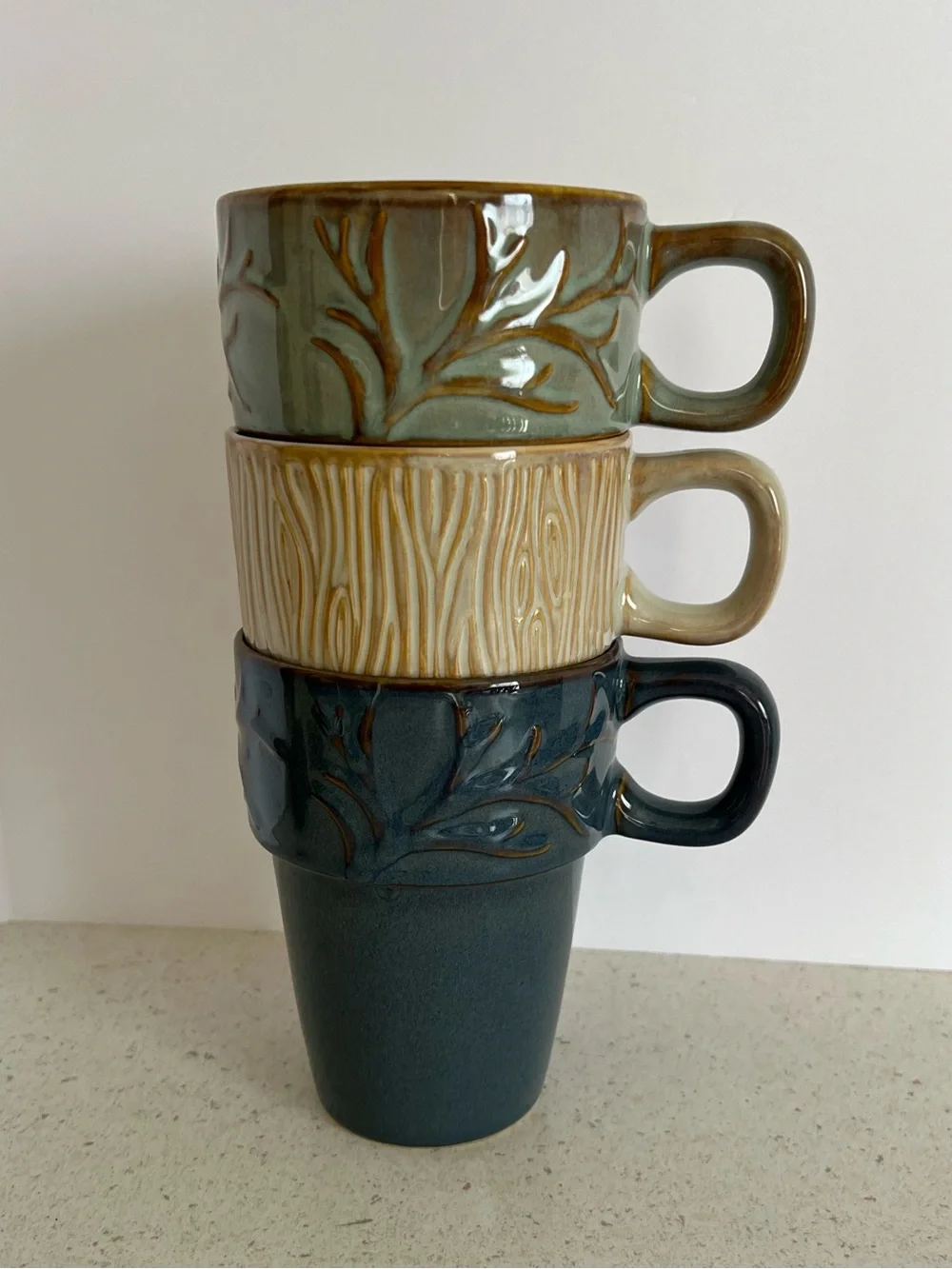 MercAsia Stackable Mugs Set of 3 Ceramic Stoneware Nesting Cups 16oz